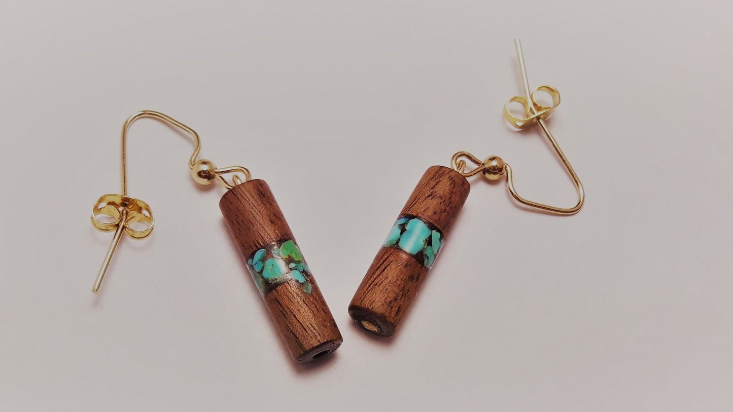 Walnut with Turquoise Inlay Earrings