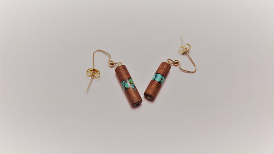 Walnut with Turquoise Inlay Earrings